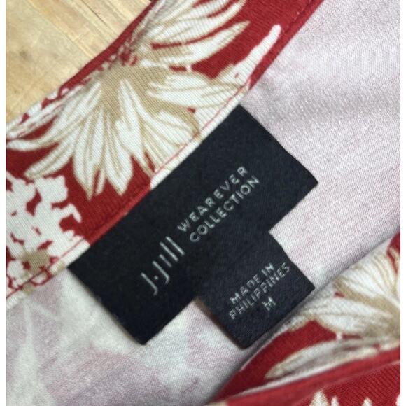 J Jill Wearever Womens Floral Tank Top Red Beige Boho Cottagecore Travel M - Picture 5 of 7